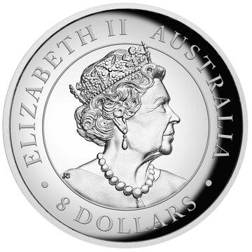 8 Dollars – Elizabeth II (6th Portrait – Australian Kookaburra – Silver Proof High Relief Incused)