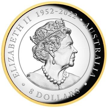 8 Dollars – Elizabeth II (6th Portrait; In the name of – Australian Wedge-Tailed Eagle – Gilded Silver)