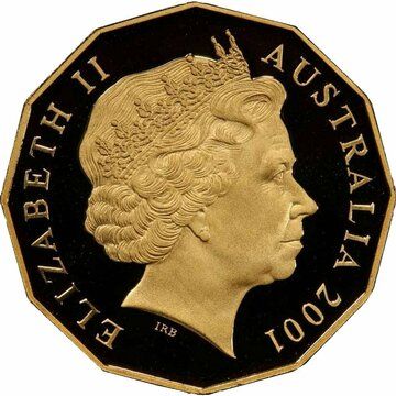 2001 50 Cents – Elizabeth II (4th Portrait – Centenary of Federation COA; Gold Proof)
