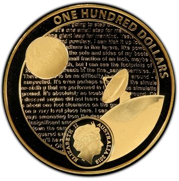 2019 100 Dollars – Elizabeth II (4th Portrait – 50th Anniversary of Lunar Landing – Gold Proof)