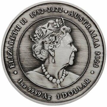 1 Dollar – Elizabeth II (6th Portrait; In the name of – Dragon and Koi – Silver Antiqued Coin)