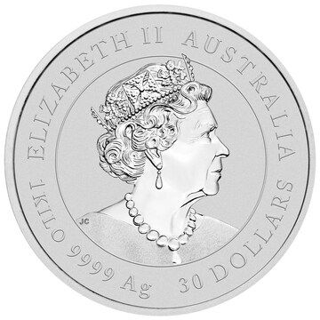 30 Dollars – Elizabeth II (6th Portrait; Posthumous – Year of the Rabbit – Silver Coloured – Gold Privy)