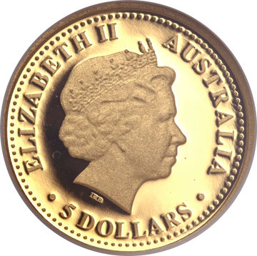 2008 5 Dollars – Elizabeth II (4th Portrait – Dolphin; Gold Proof)