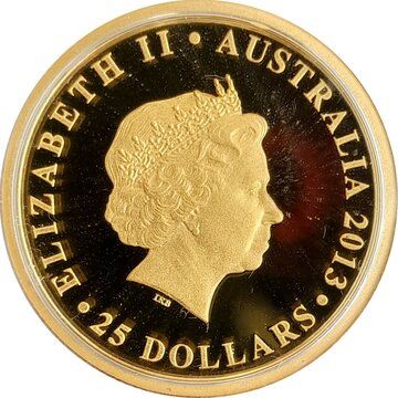 2013 25 Dollars – Elizabeth II (4th Portrait – The Land Down Under; Surfer)
