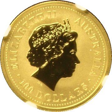 2002 100 Dollars – Elizabeth II (4th Portrait – Kangaroo – Gold Bullion Coin – Liberty Bell)