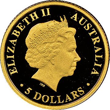 2012 5 Dollars – Elizabeth II (4th Portrait – Discover Australia – Whale Shark)