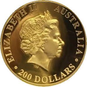 2014 200 Dollars – Elizabeth II (4th Portrait – Australian Kangaroo 25th Anniversary Gold)