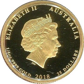 2018 25 Dollars – Elizabeth II (4th Portrait – ANZAC Spirit 100 Years – Gold Bullion Coin)