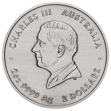 2 Dollars – Charles III (1st Portrait – Emu Utingat Silver Antiqued Coloured)