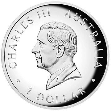 1 Dollar – Charles III (1st Portrait – Kangaroo; Silver Coloured High Relief Proof)