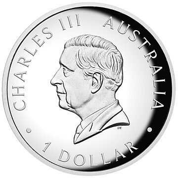 1 Dollar – Charles III (1st portrait – Australian Kangaroo – Silver Proof High Relief Coloured)