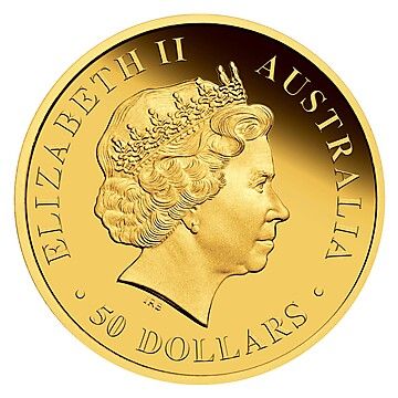 2012 50 Dollars – Elizabeth II (4th Portrait – Discover Australia – Kookaburra – Gold Proof)