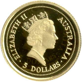 1994-1995 5 Dollars – Elizabeth II (3rd Portrait – Kangaroo – Gold Bullion Coin)