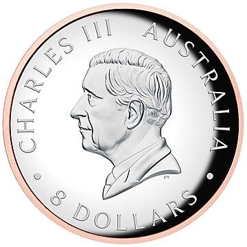 8 Dollars – Charles III (1st Portrait – Australian Koala – Silver Proof Gilded High Relief)