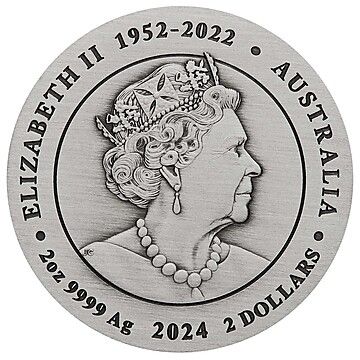 2 Dollars – Elizabeth II (6th Portrait; in the name of – Year of the Dragon – Silver Antiqued)