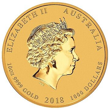 2018 1000 Dollars – Elizabeth II (4th Portrait – Year of the Dog – Gold Bullion Coin)