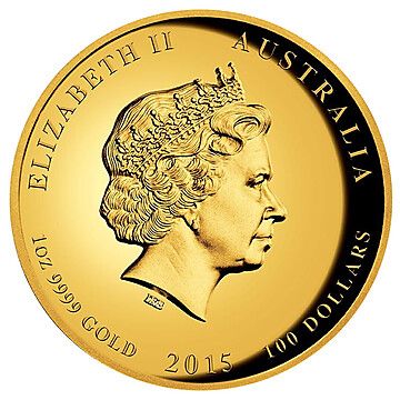 2015 100 Dollars – Elizabeth II (4th Portrait – Great White Shark – Gold Proof – High Relief)