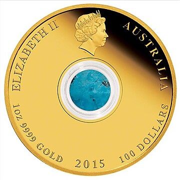 2015 100 Dollars – Elizabeth II (4th Portrait – Treasures of the World – Turquoise; Gold Proof)