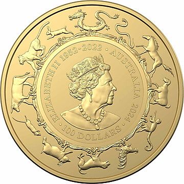 2024 100 Dollars – Elizabeth II (6th Portrait; In the name of – Year of the Dragon – Gold Bullion)