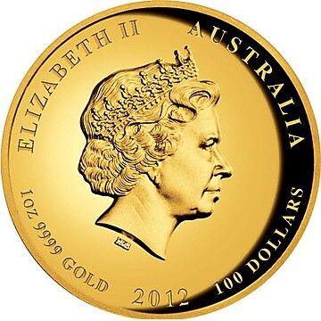 2012 100 Dollars – Elizabeth II (4th Portrait – Year of the Dragon – Gold Proof High Relief)