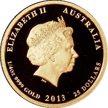 2013 25 Dollars – Elizabeth II (4th Portrait – Australian/American Memorial – Gold bullion Coin)
