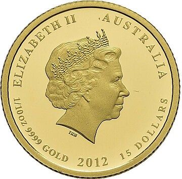 2012 15 Dollars – Elizabeth II (4th Portrait – Year of the Dragon – Gold Proof Coloured)