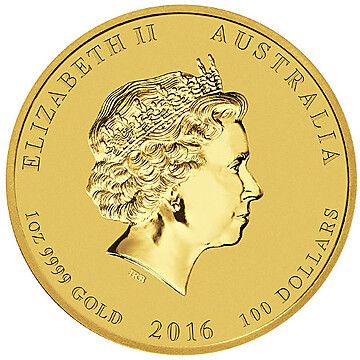 2016 100 Dollars – Elizabeth II (4th Portrait – Year of the Monkey – Gold Proof Coloured)