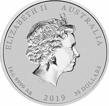 30 Dollars – Elizabeth II (4th Portrait – Year of the Pig – Silver Gemstone Coloured)