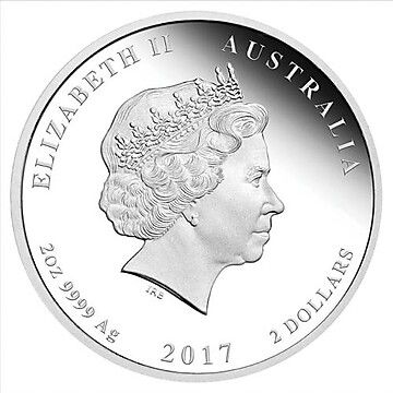 2 Dollars – Elizabeth II (4th Portrait – Year of the Rooster – Silver Coloured)