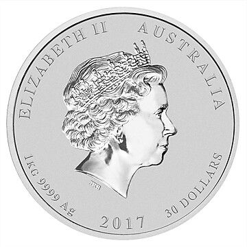 30 Dollars – Elizabeth II (4th Portrait – Year of the Rooster – Silver Coloured)