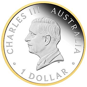 1 Dollar – Charles III (1st Portrait – The Australian Nugget – Welcome Stranger – Silver Proof Gilded)