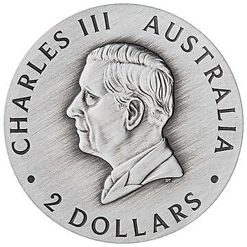 2 Dollars – Charles III (1st Portrait – Butterfly – Coloured Antiqued)